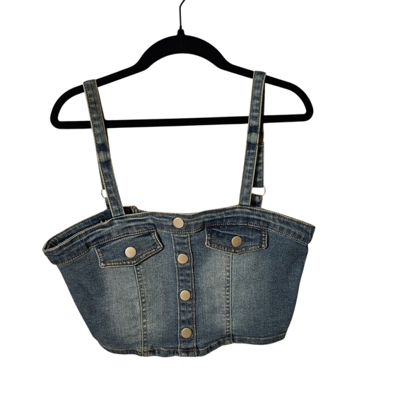 Dylan Ryan denim crop type Y2K corset style adjustable strap top, L - Picture 1 of 10